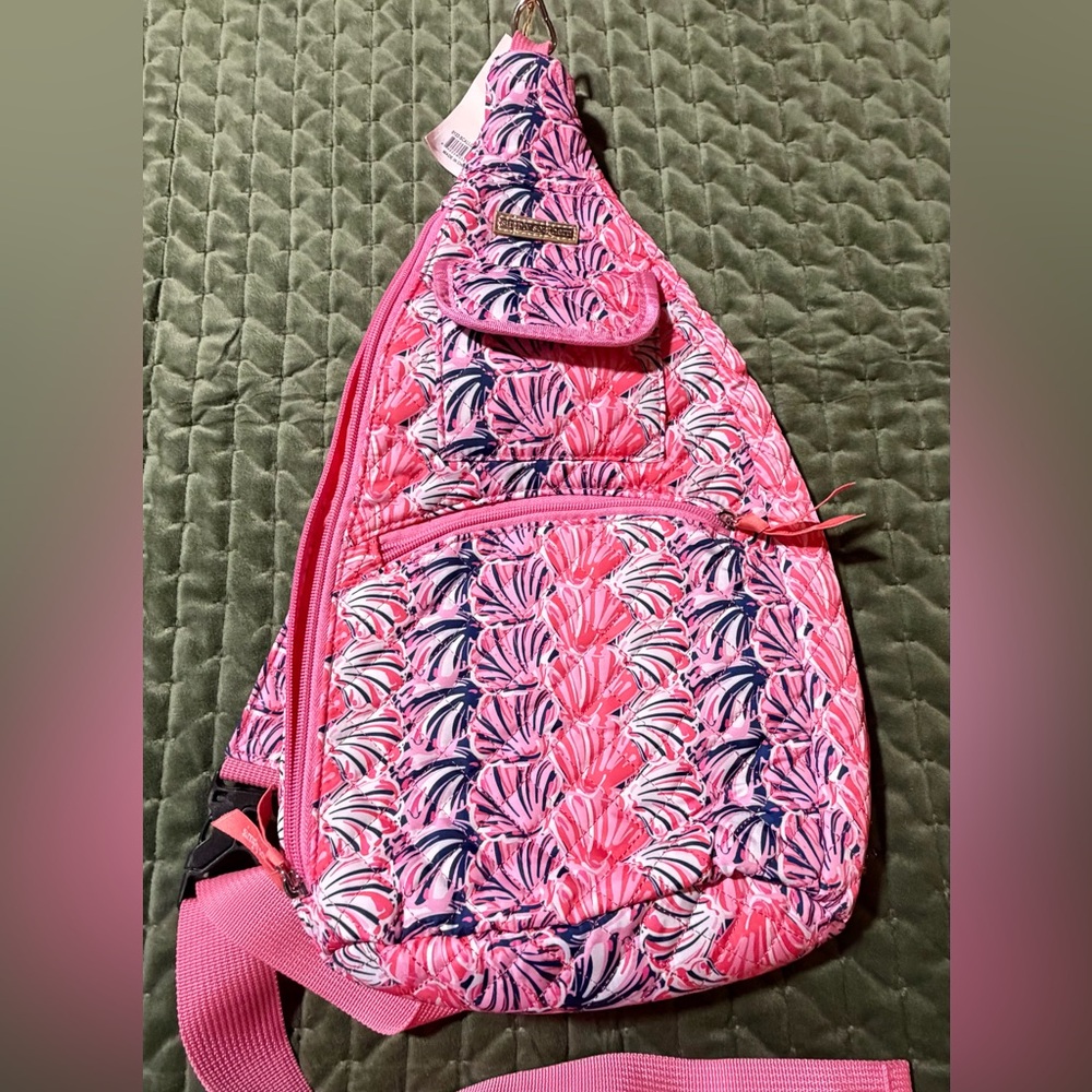 Simply Southern Sling Bag quilted‎ pink blue seashell teardrop-shaped new w/tags